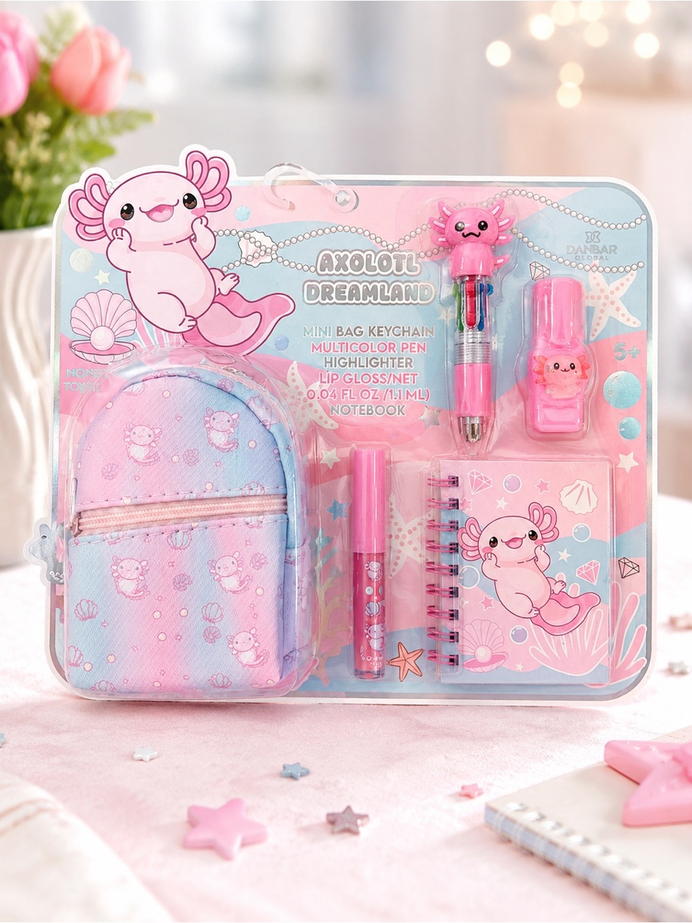 Axolotl Dreamland Stationery Gift Set Mini Backpack Notebook Pen Kawaii
